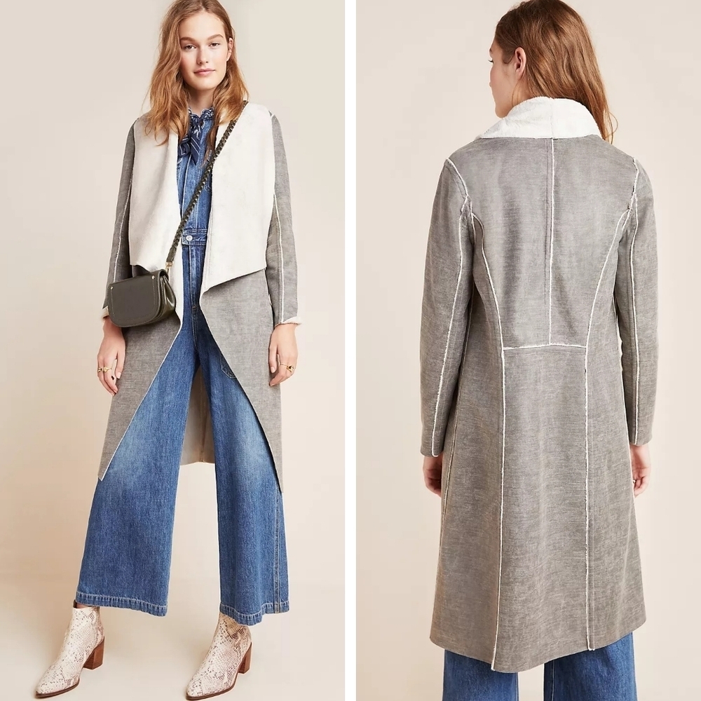 Anthropologie Amadi Camilla Sueded Sherpa Jacket gray size XS NEW NWT